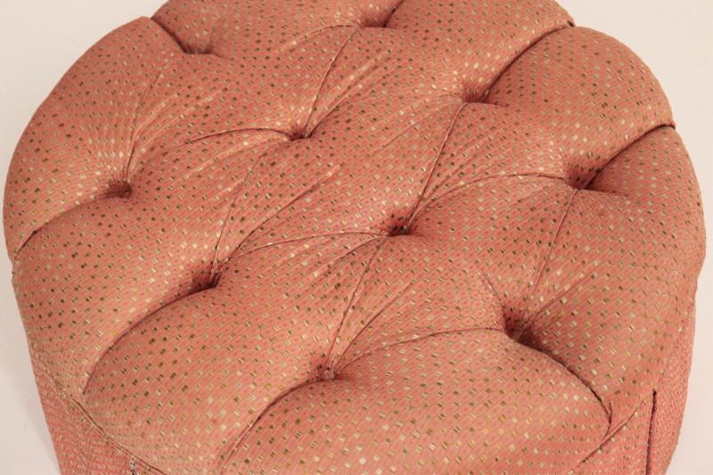 Victorian Style Dusty Rose Silk Brocade Pouf