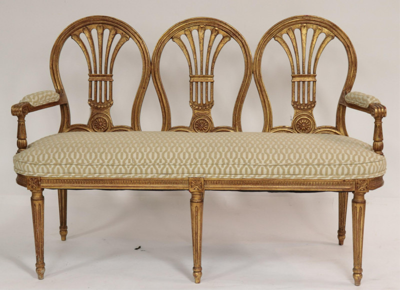 Louis XVI Style Giltwood Triple Chair Back Settee