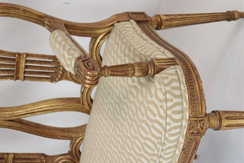 Louis XVI Style Giltwood Triple Chair Back Settee