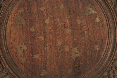 Burmese Style Brass Inlaid Carved Teak Side Table