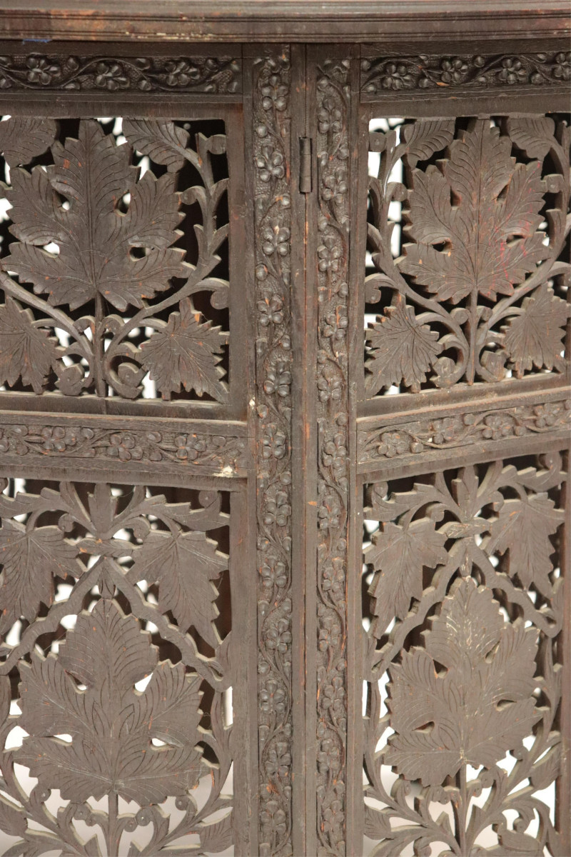 Burmese Style Brass Inlaid Carved Teak Side Table
