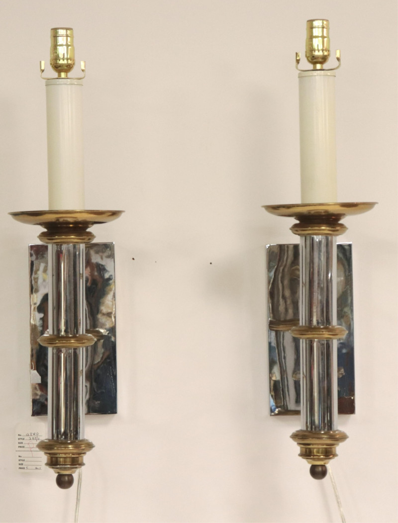 Pair 1970&apos;s Chrome &amp; Brass Wall Light, Forecast