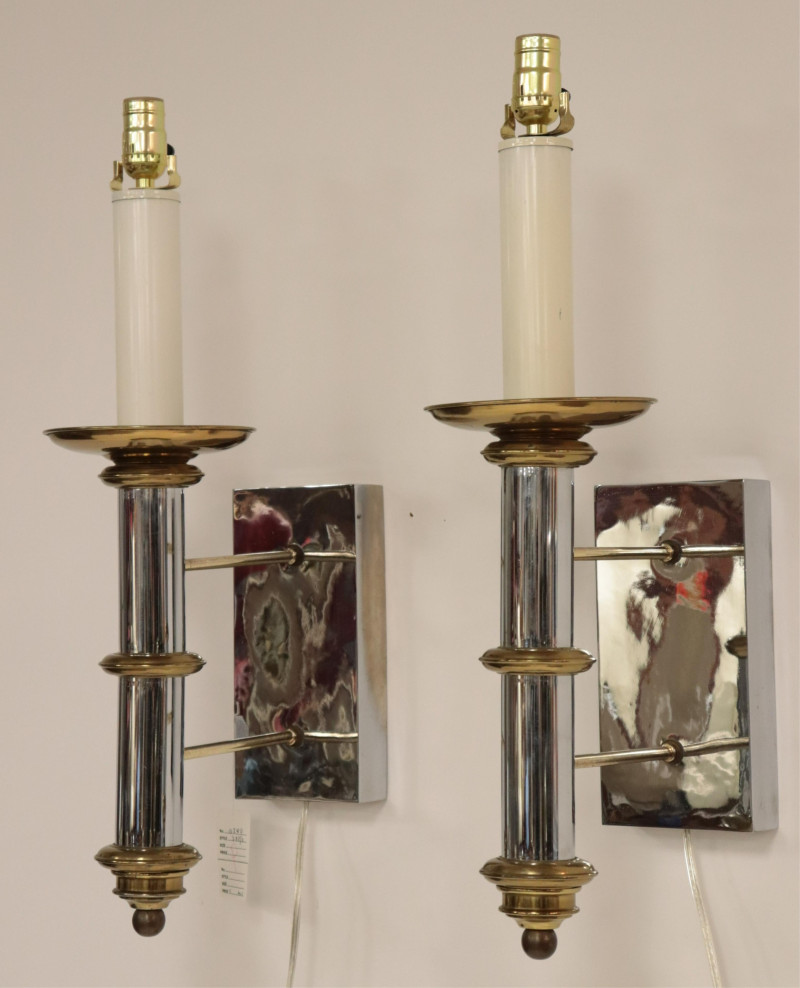 Pair 1970&apos;s Chrome &amp; Brass Wall Light, Forecast