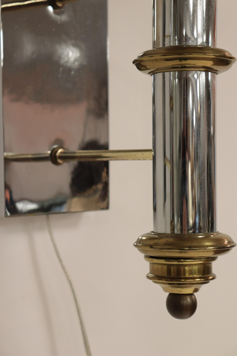 Pair 1970&apos;s Chrome &amp; Brass Wall Light, Forecast