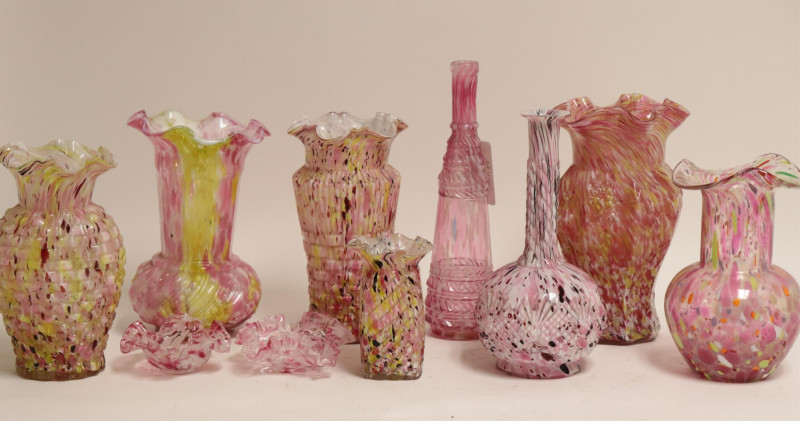 10 Clichy Mottled Glass Vases &amp; Bowls, 1930