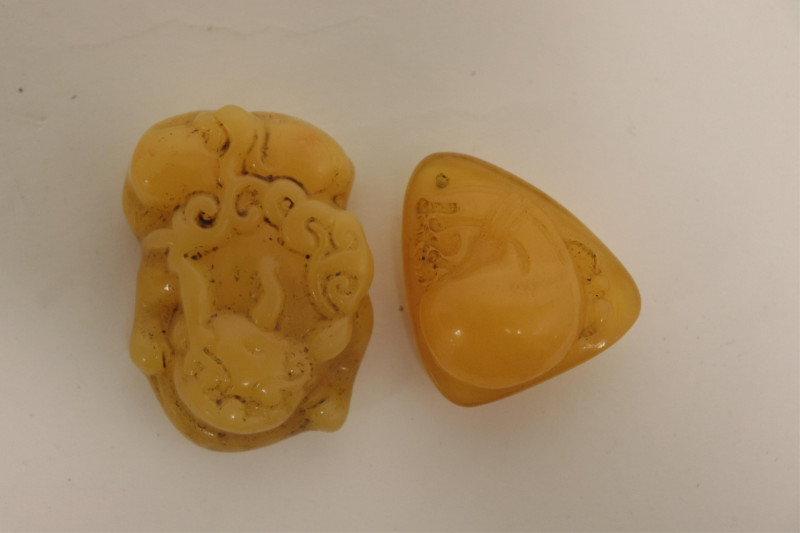 8 Asian Butterscotch Amber Carvings