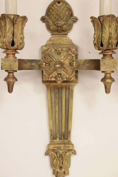 Louis XVI Style Foliate Cast Brass 2-Light Sconces
