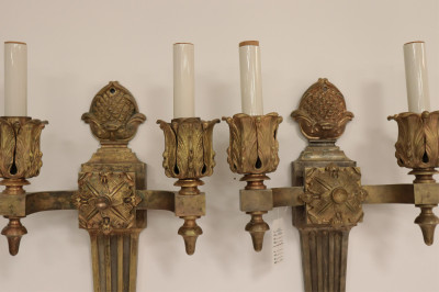 Louis XVI Style Foliate Cast Brass 2-Light Sconces