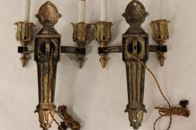Louis XVI Style Foliate Cast Brass 2-Light Sconces