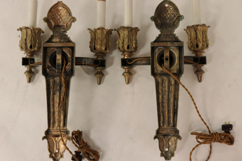 Louis XVI Style Foliate Cast Brass 2-Light Sconces