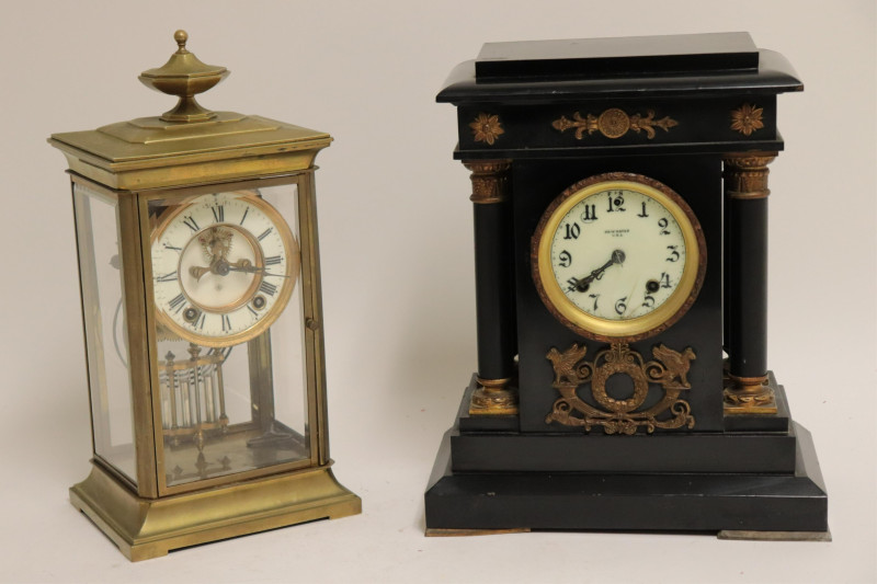Ansonia Brass Carriage Clock &amp; Painted Metal Clock