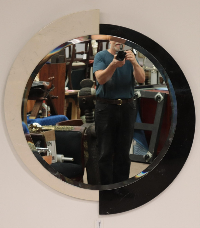 Karl Springer Style Black &amp; white Marble Mirror