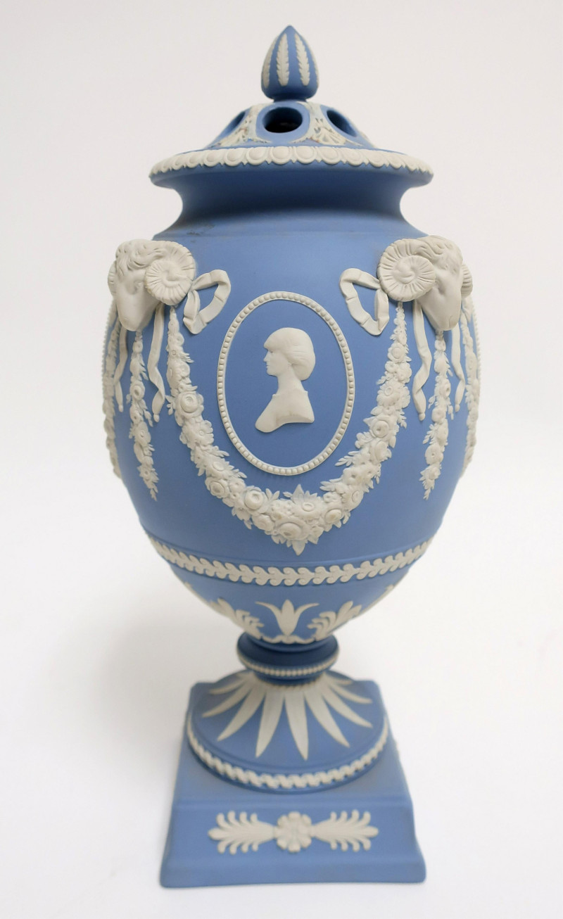 Wedgwood Blue Jasperware Vase, Frank Brookes