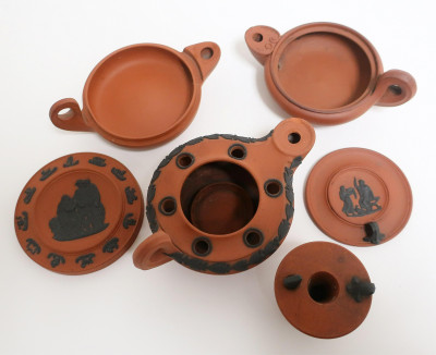 3 Wedgwood Rosso Antico Oil Lamps