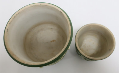 2 Wedgwood Deep Green Jasper Dip Jardinieres