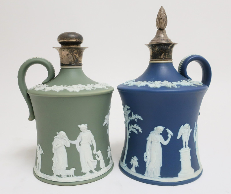 2 Wedgwood Jasper Dip Handled Bottle/Decanters
