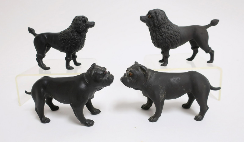 4 Wedgwood Black Basalt Dogs, Poodles &amp; Bulldogs