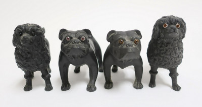 4 Wedgwood Black Basalt Dogs, Poodles &amp; Bulldogs
