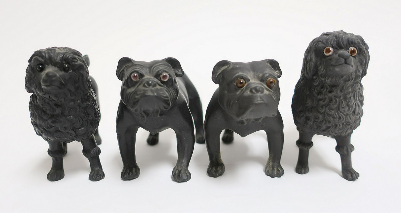 4 Wedgwood Black Basalt Dogs, Poodles &amp; Bulldogs
