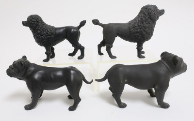 4 Wedgwood Black Basalt Dogs, Poodles &amp; Bulldogs