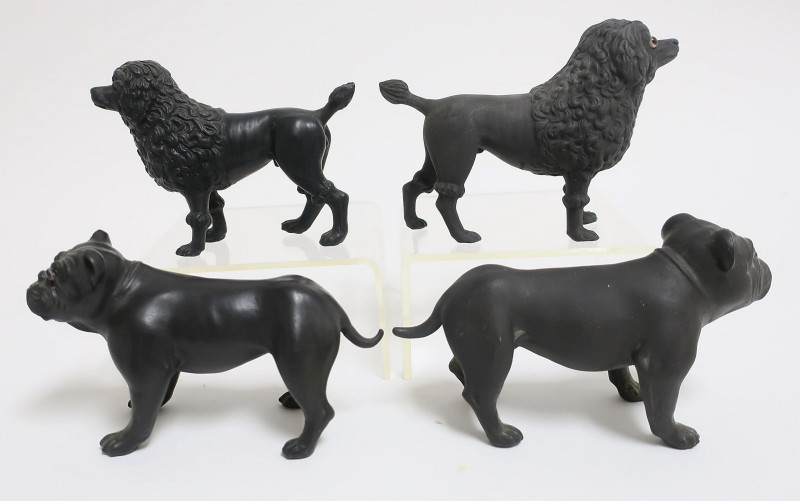 4 Wedgwood Black Basalt Dogs, Poodles &amp; Bulldogs