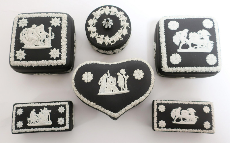 6 Black Basalt Wedgwood Boxes