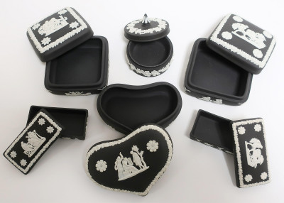6 Black Basalt Wedgwood Boxes