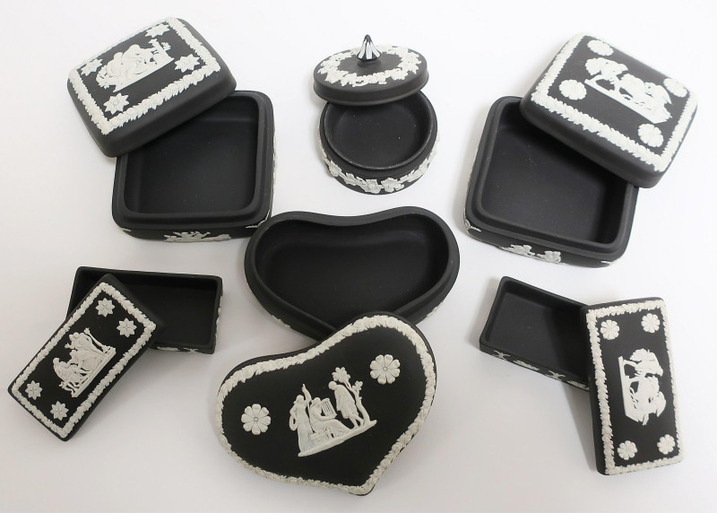 6 Black Basalt Wedgwood Boxes