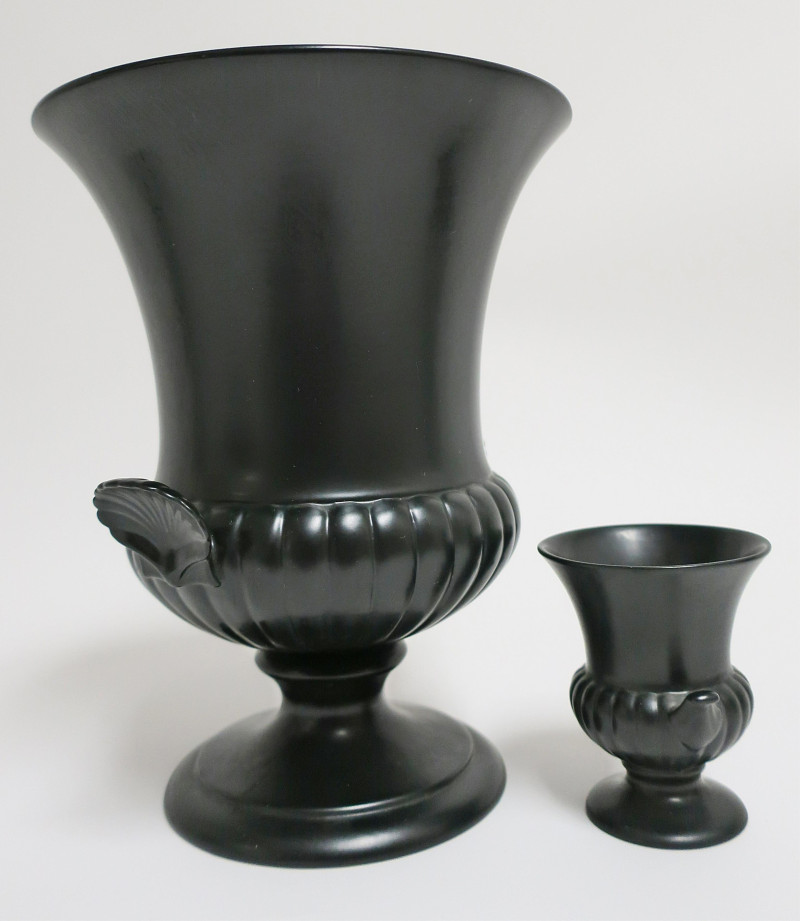 4 Wedgwood Black Glazed Campagna Shaped Urns