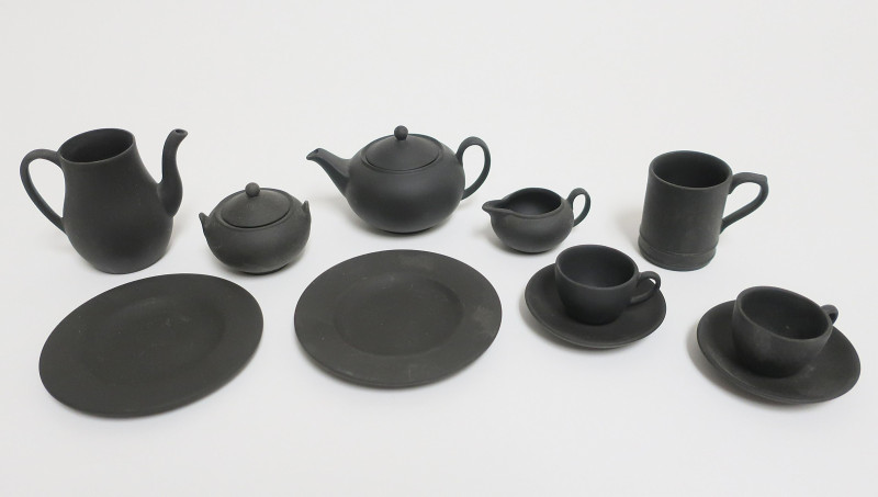 9 Wedgwood Miniature Black Basalt Tea Wares