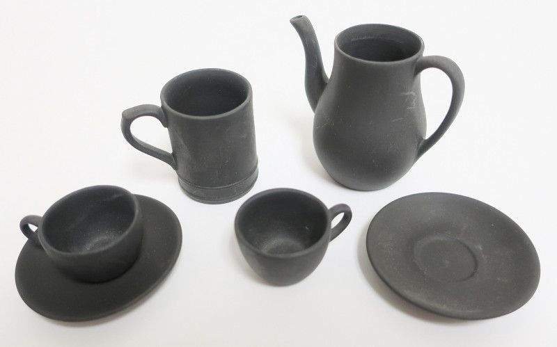 9 Wedgwood Miniature Black Basalt Tea Wares