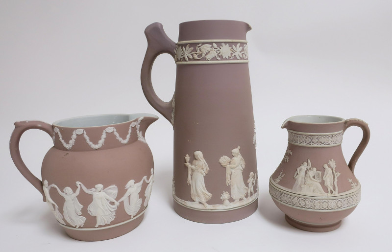 3 Wedgwood Lavender Dip Jasper Pitchers