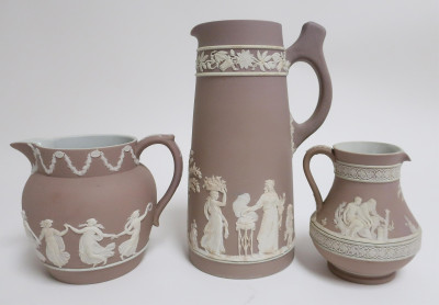 3 Wedgwood Lavender Dip Jasper Pitchers