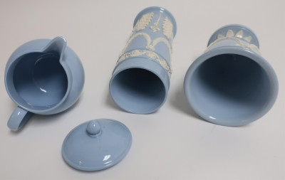 3 High Glaze Wedgwood Light Blue Covered Vases