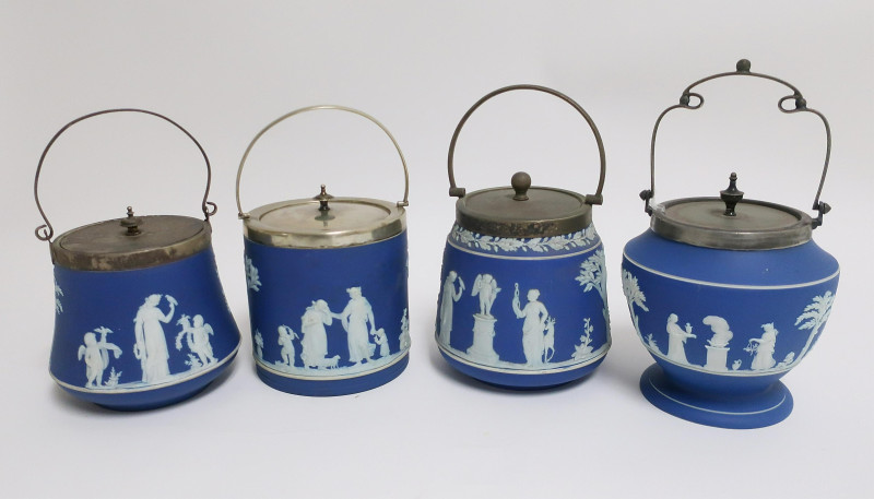 4 Wedgwood Dark Blue Jasper Dip Biscuit Jars