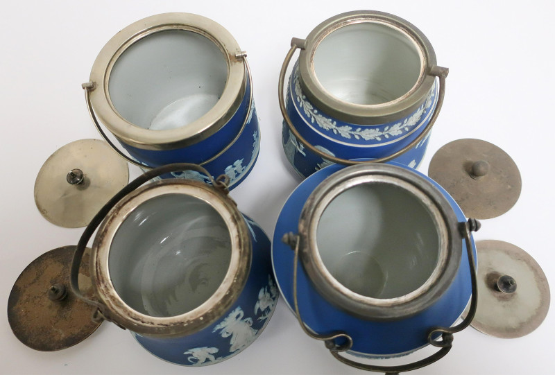4 Wedgwood Dark Blue Jasper Dip Biscuit Jars