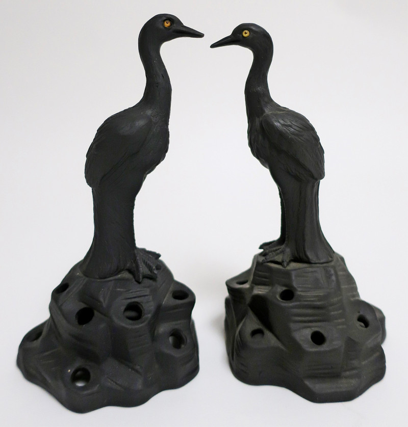 Near Pair Wedgwood Black Basalt Herons / Cranes