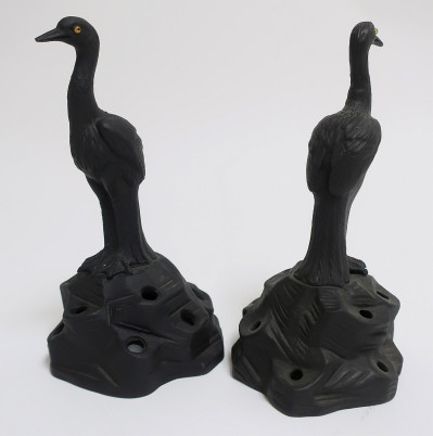 Near Pair Wedgwood Black Basalt Herons / Cranes