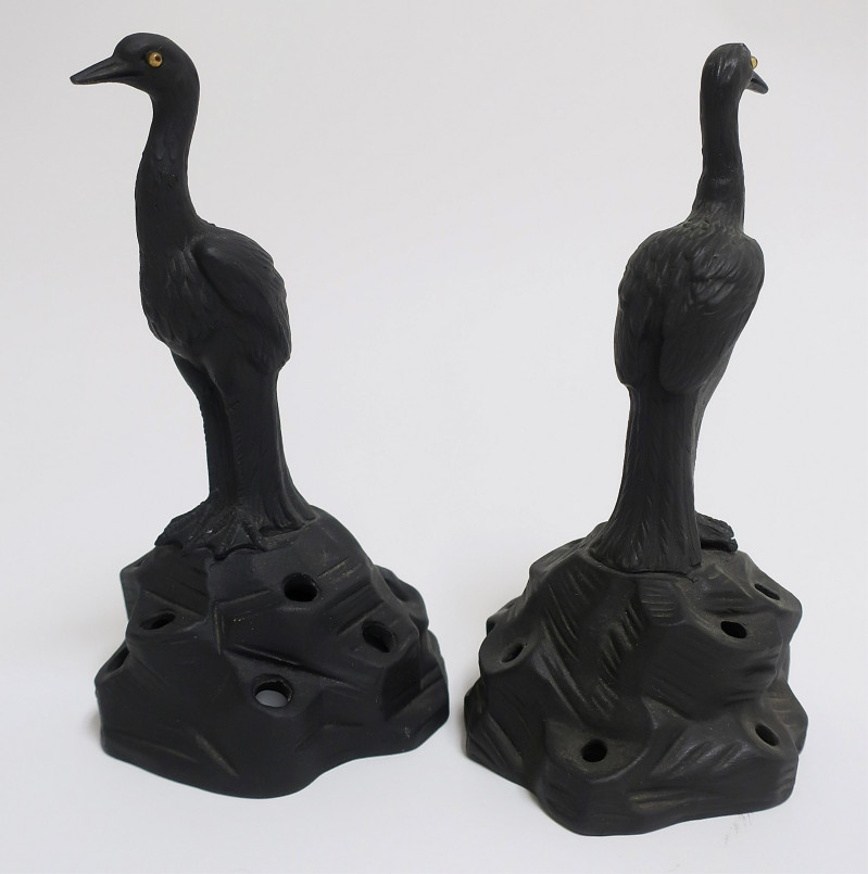 Near Pair Wedgwood Black Basalt Herons / Cranes