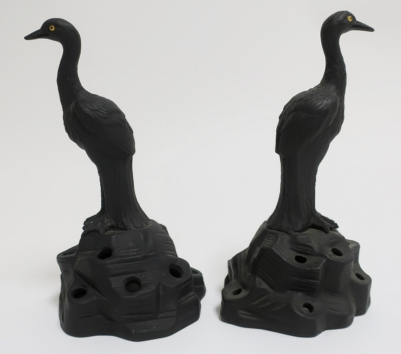 Near Pair Wedgwood Black Basalt Herons / Cranes