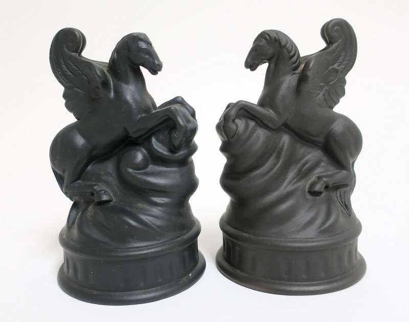 Pair Wedgwood Black Basalt Pegasus Figures