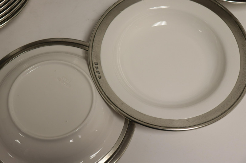 Italian Pewter &amp; White Ceramic Partial Service