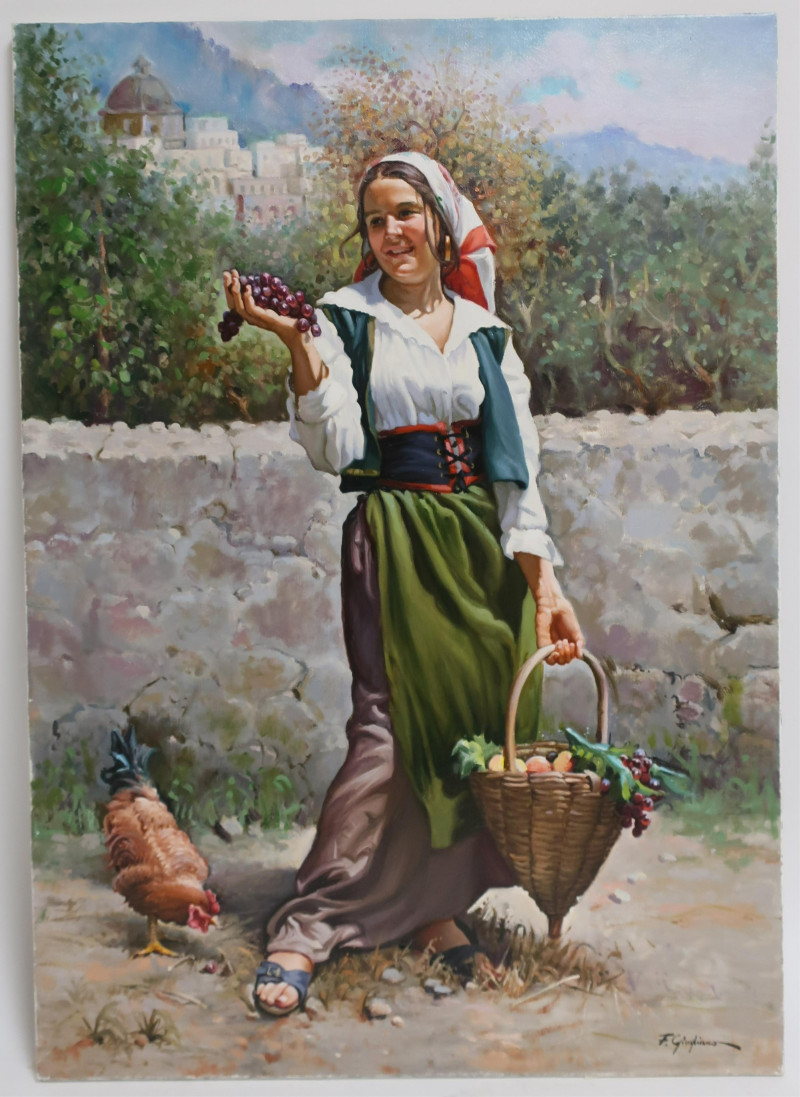 F. A. Giugliano - Girl with Fruit Basket &amp; Hen
