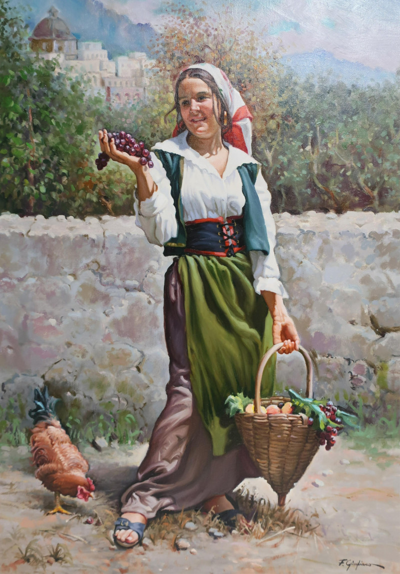 F. A. Giugliano - Girl with Fruit Basket &amp; Hen