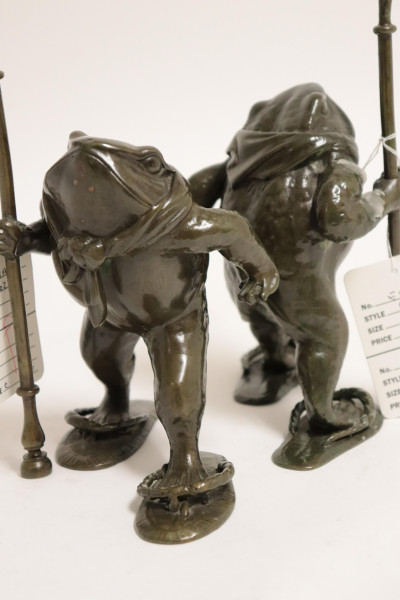Pair Patinated Bronze &quot;Bullfrog&quot; Candlesticks