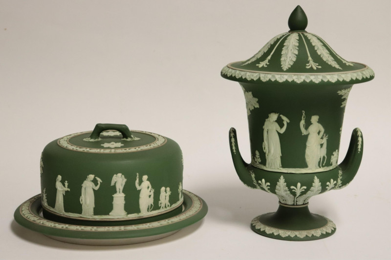 Wedgwood Dark Green Jasper Dip Urn, Cheese Dome