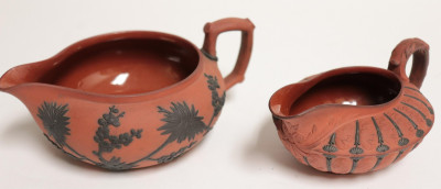 2 Wedgwood Rosso Antico Creamers