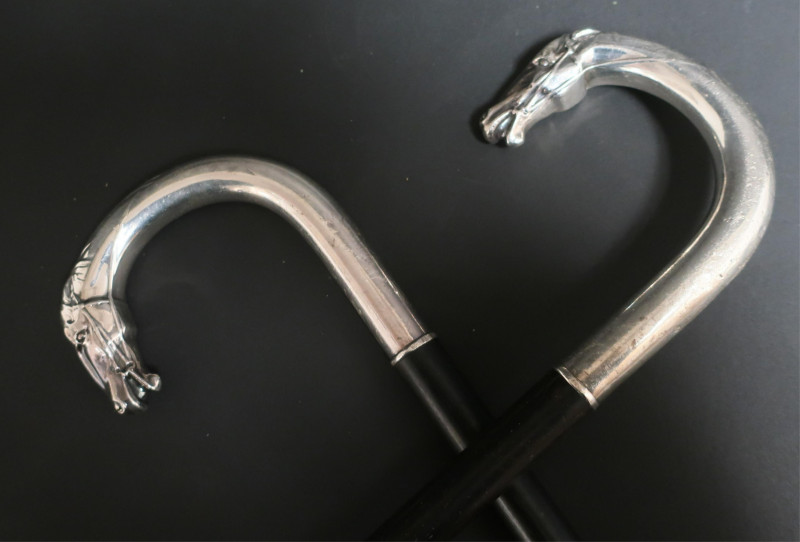 2 Wooden &amp; Sterling Horse Head Canes
