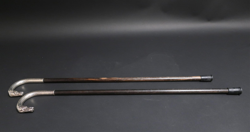2 Wooden &amp; Sterling Horse Head Canes