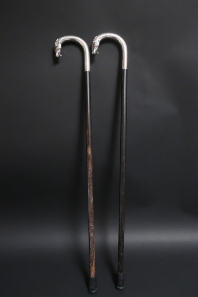 2 Wooden &amp; Sterling Horse Head Canes